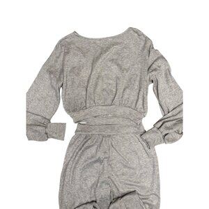 Dawna Womens Gray Lounge Set Long Sleeve Cropped Top High-Waisted Pants